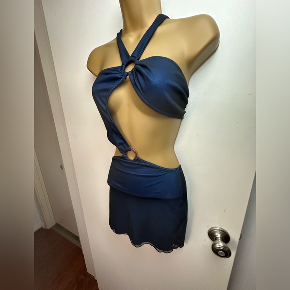 Club Exx X‎ Dolls Kill Blue/Black Hollywood Hills Mesh Cutout Party Dress NWT L - Picture 10 of 14